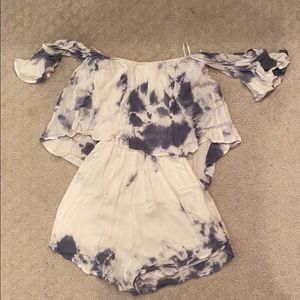 Sage - Blue & White Tie Dye Romper